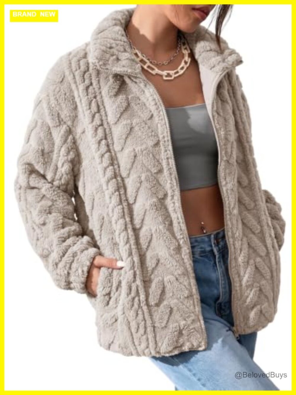 Winter Fleece Jacket Women Zip Casual Coat Pockets